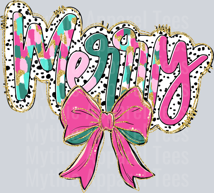 MERRY COQUETTE Pink ribbon DTF Christmas Transfers