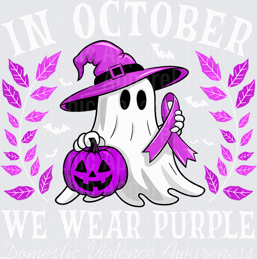 In October We Wear Purple Domestic Violence Ghost Halloween T-Shirt