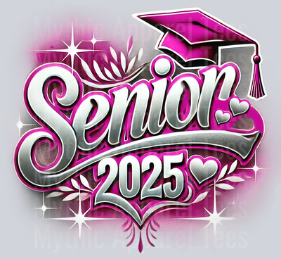 005 Senior 2025 Airbrushed Pink DTF 2025 Senior Graduation Transfers