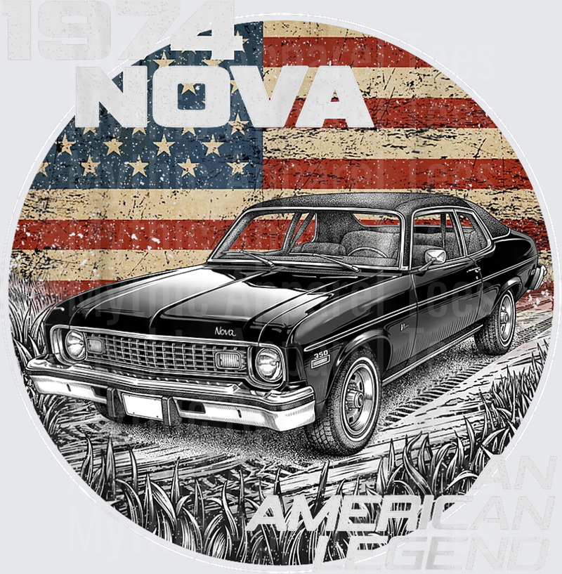1974 74 Nova Silhouette Muscle Car American Flag T-Shirt