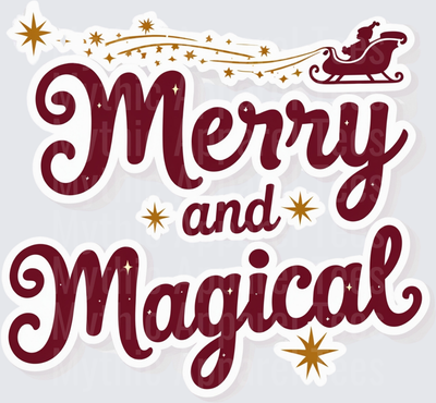 Christmas Merry and Magical Santa Sleigh Gold Stars Script