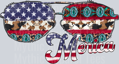 Merica Sun glasses and flag 4th of July DTF Patriotic Transfers