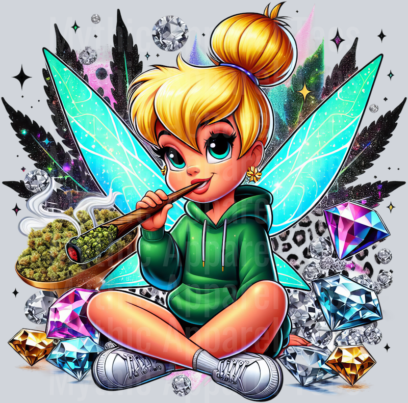 Tinkerbell 3 Cheeta Print Jewels Smoking Weed DTF Weed Transfers