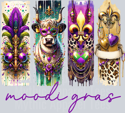 Moodi Gras Madi Gras Highland Cow DTF Highland Cow Transfers