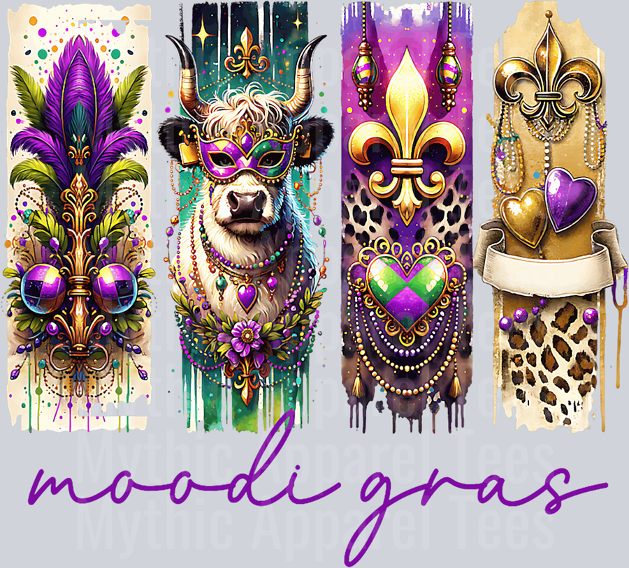 Moodi Gras Madi Gras Highland Cow DTF Highland Cow Transfers