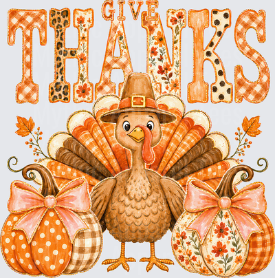 Fall Designs Give Thanks Pilgrim Turkey With Patterned Pumpkins And Autumn Foliage Thanksgiving