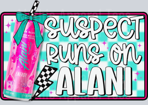 Suspect Runs On Alani, Beverage Transfers, Alani Pink Can, Fun Design, Pink Theme, Checkered Pattern, DTF Transfer
