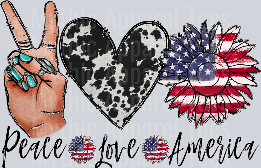 Peace Love America 4 cow print and flower flag 4th of July DTF Patriotic Transfers