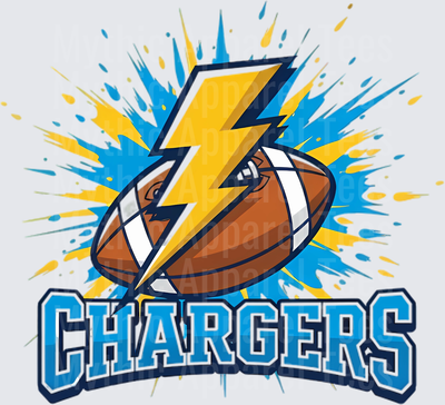 Chargers Football Lightning Bolt Explosion Blue Gold Mascot Logo Design