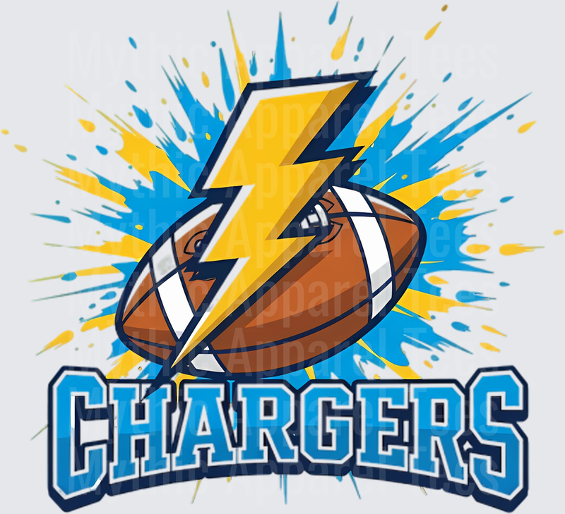 Chargers Football Lightning Bolt Explosion Blue Gold Mascot Logo Design