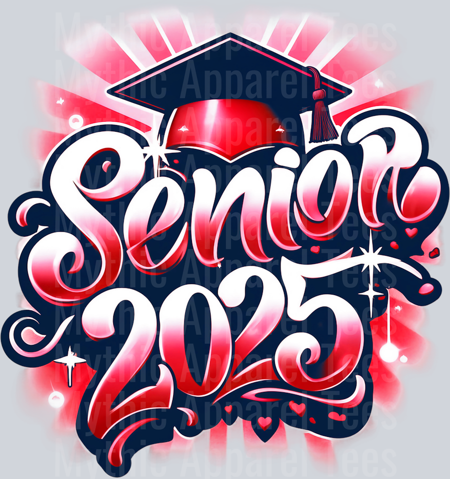 002 Airbrushed Senior 2025 Red DTF 2025 Senior Graduation Transfers