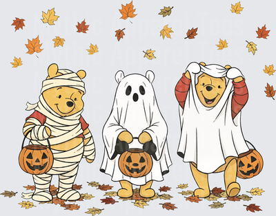 Winnie the Pooh Halloween Trick or Treat Mummy Ghost Costume Autumn Falling Leaves Pumpkin Candy Bucket