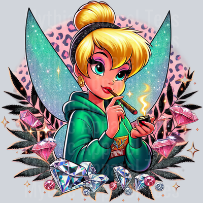 Tinkerbell Pink Cheeta Print Jewels Smoking Weed DTF Weed Transfers