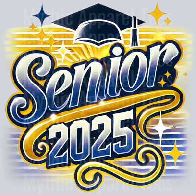 0012 Senior 2025 Airbrushed Gold and Blue DTF 2025 Senior Graduation Transfers