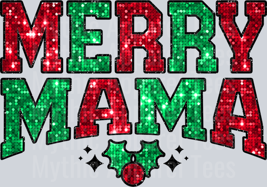 Merry Mama Christmas Sequin Wavy Retro Funny Designs