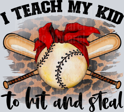 hit and steal 2 cheetah background with ribbon DTF Baseball Transfers