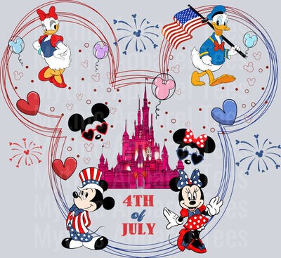 Patriotic Disney Castle FIreworks Mickey and Friends 4th Of July DTF Patriotic Disney Transfers