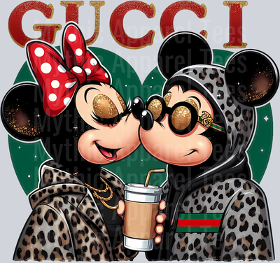 Mickey and Minnie Kissing Leopard Print Disney DTF Gucci Mickey Transfers