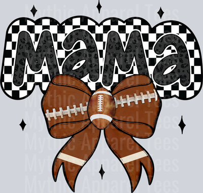 Mama checker pattern with football colors on bow cute DTF Sports Transfers