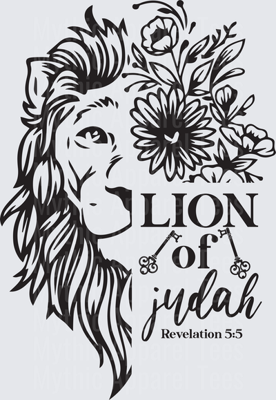 Lion of Judah Revelation 5:5 Floral Crown with Crossed Keys Black and White Christian Faith Design