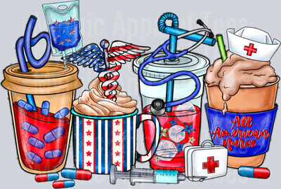 All American Nurse kopyası coffee DTF Patriotic Transfers