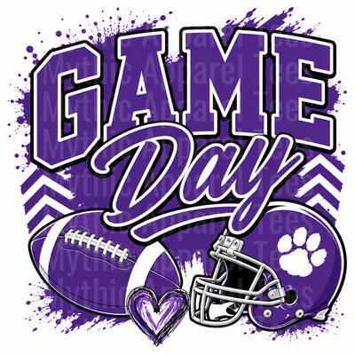 Football Game Day Purple and White Paw Print Helmet with Football Heart Chevron Paint Splash Design
