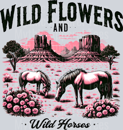 Wildflowers and Wild Horses Cowgirl Western Southern Girl Pink