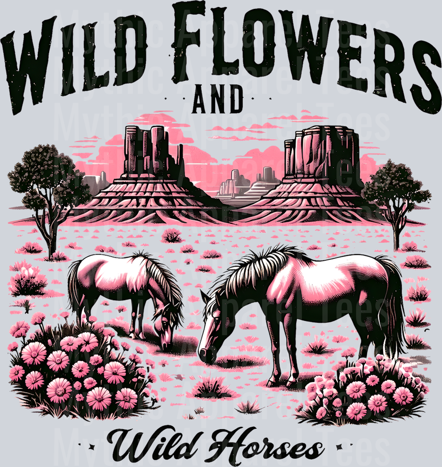 Wildflowers and Wild Horses Cowgirl Western Southern Girl Pink