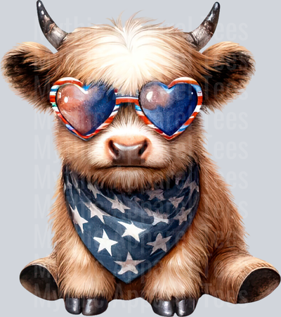 Watercolor Patriotic Highland Cow 26 DTF Patriotic Highland Cow Transfers