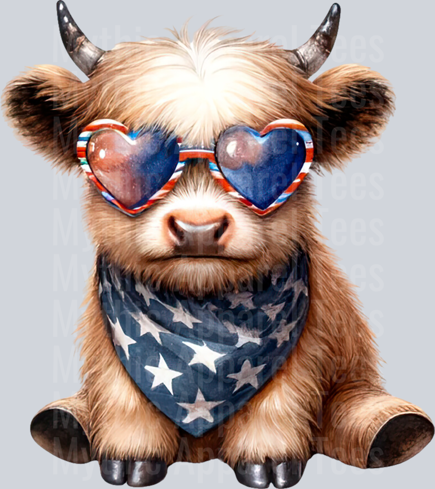 Watercolor Patriotic Highland Cow 26 DTF Patriotic Highland Cow Transfers