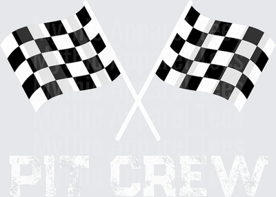 Crossed Checkered Racing Flags Pit Crew Distressed Text