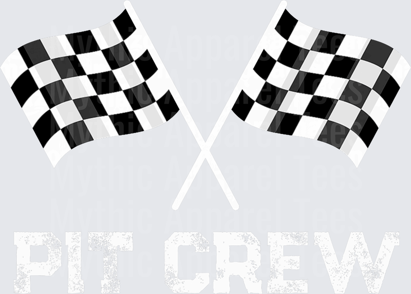 Crossed Checkered Racing Flags Pit Crew Distressed Text