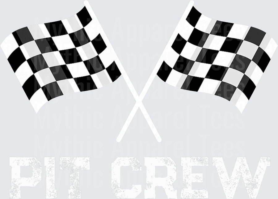 Crossed Checkered Racing Flags Pit Crew Distressed Text