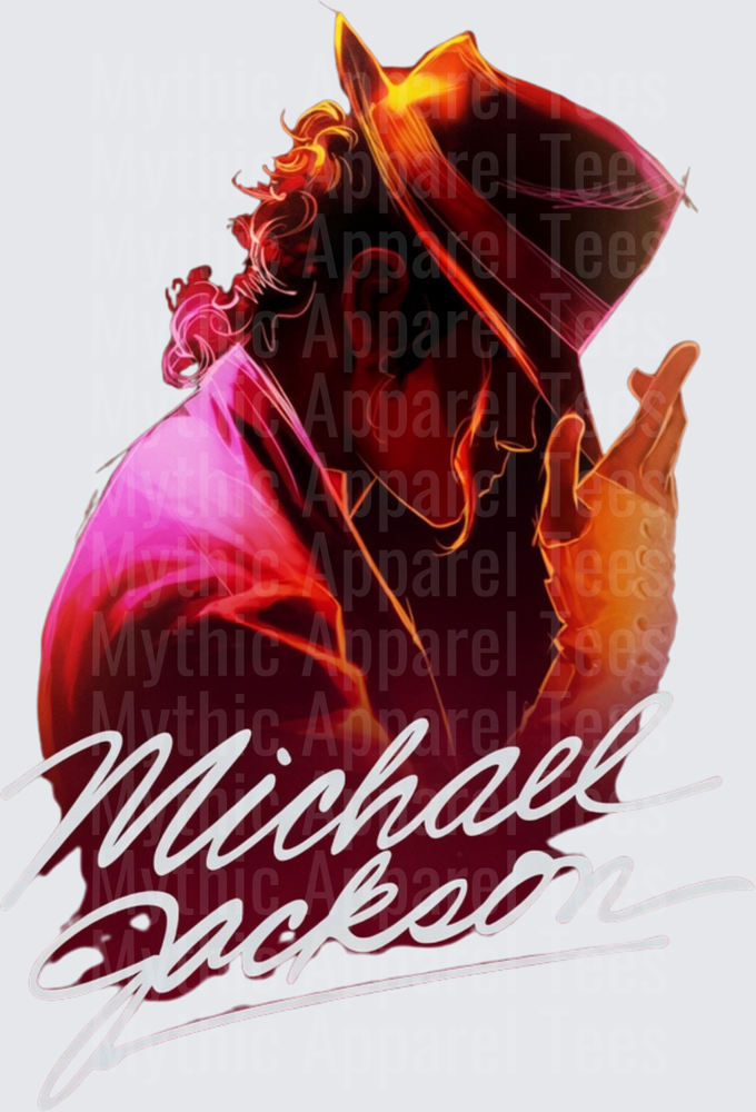 Michael Jackson Iconic Silhouette Glowing Neon Red Fedora Hat Signature Script Graphic Art Design
