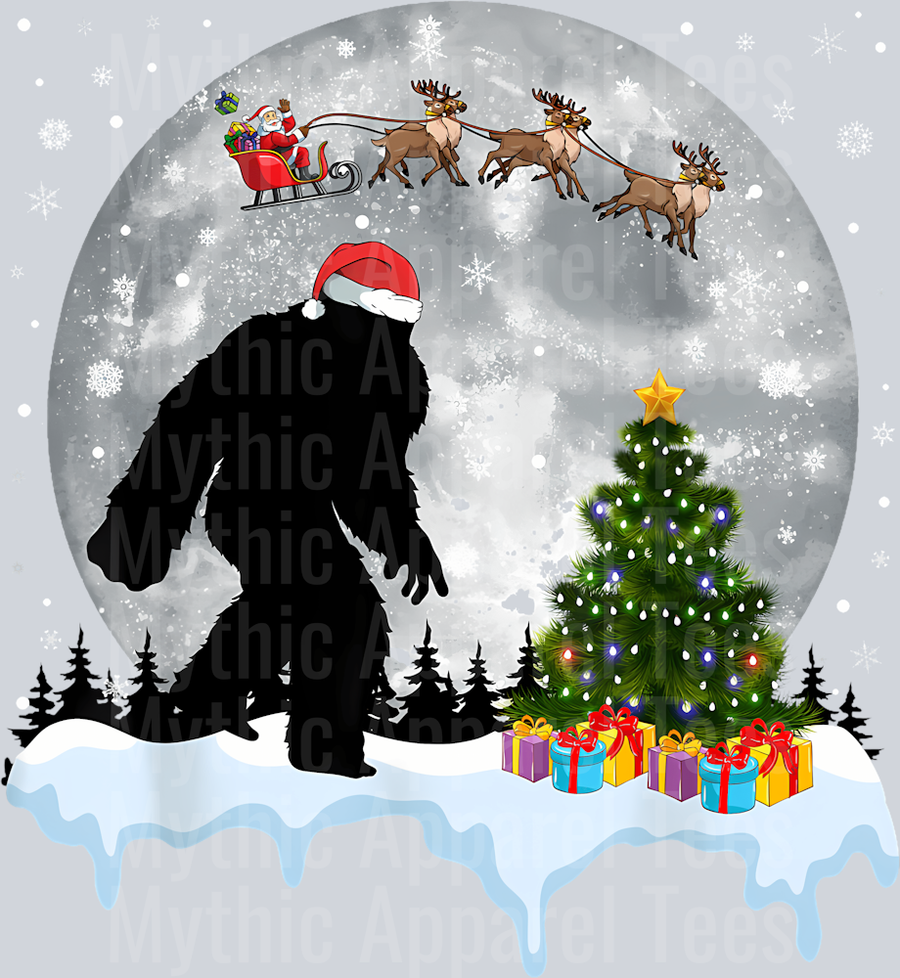 15 Christmas Bigfoot Santa Tree Sleigh Moon Reindeer Snow T-Shirt