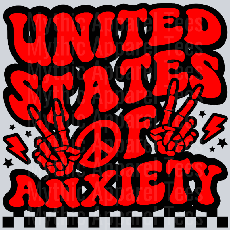 United States Of Anxiety Wavey Retro Style Funny Shirt Design