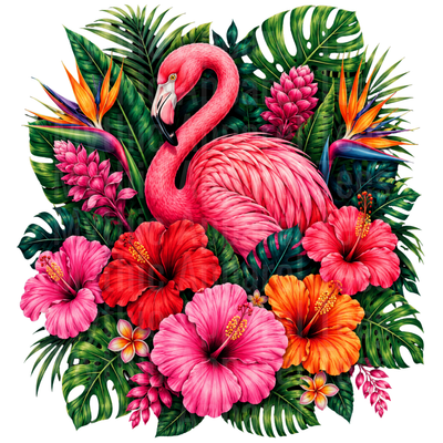 Flamingos Pink Flamingo Tropical Hibiscus Bird of Paradise Floral