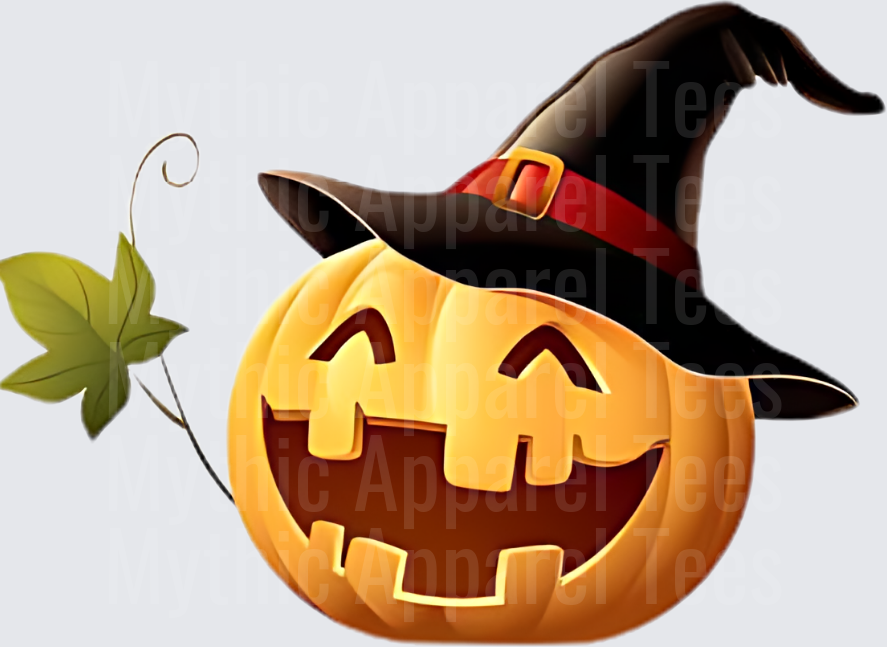 Glowing Jack-O-Lantern with Witch Hat and Green Leaf Vine