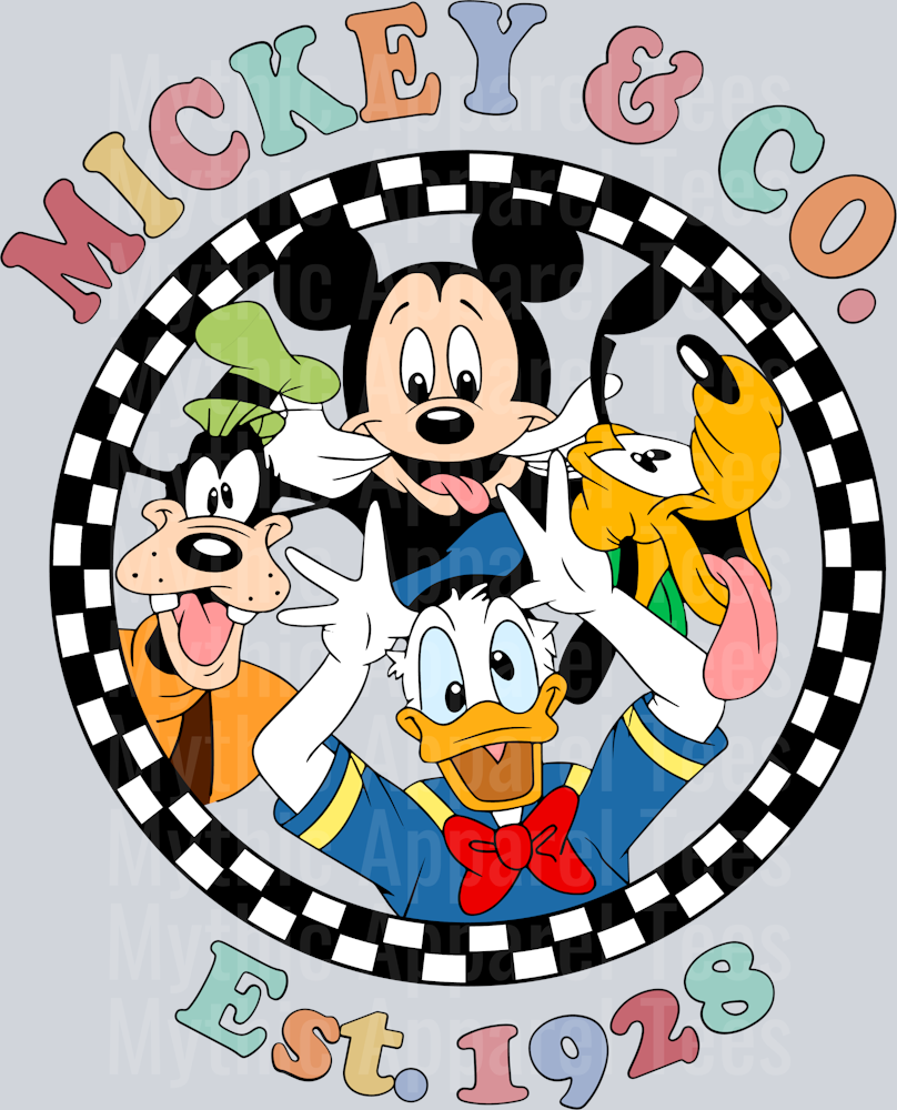 Mickey & Co Checker Circle Classic Mickey Mouse Characters DTF Disney Transfers