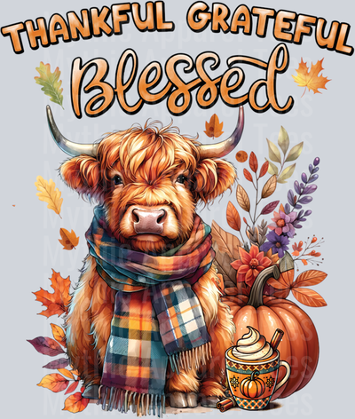Thankful Grateful Blessed Highland cowFall Y'all Autumn Long Sleeve T-Shirt