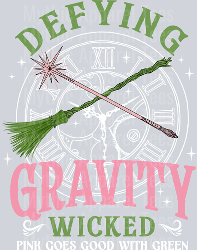 Defying Gravity Wicked Pink Goes Good With Green sparkle DTF Wicked Transfers