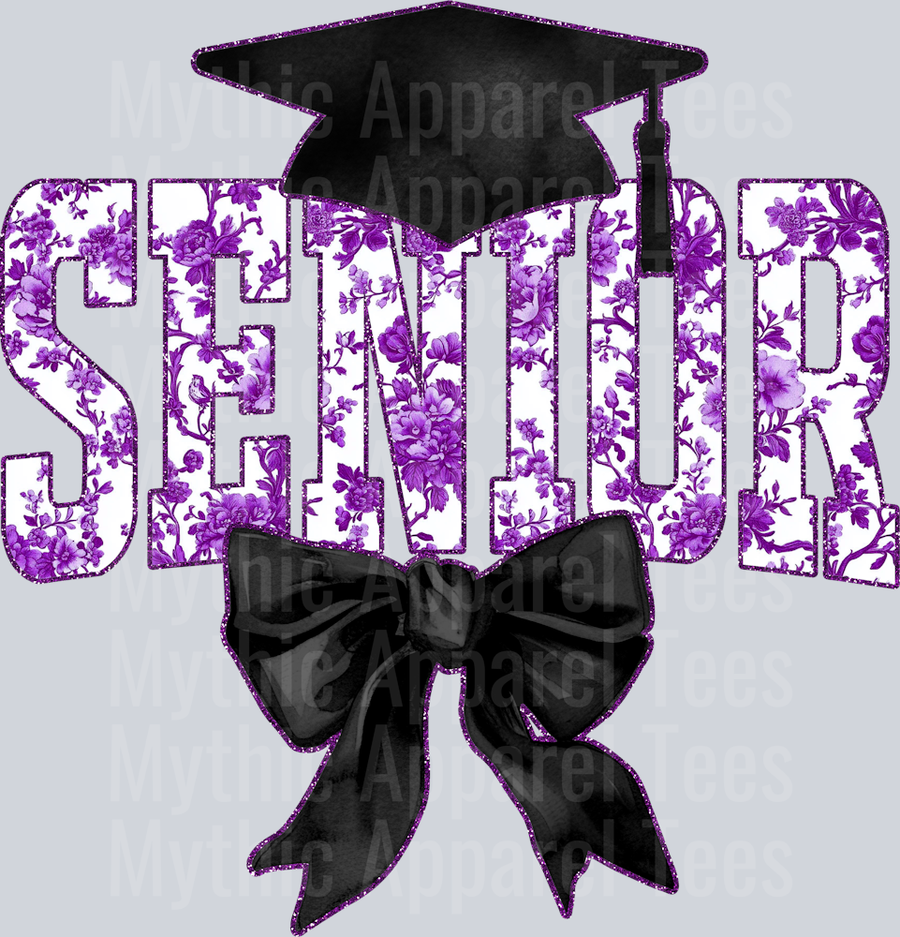 Purple Senior Hat College Font Floral Senior Graduation Design