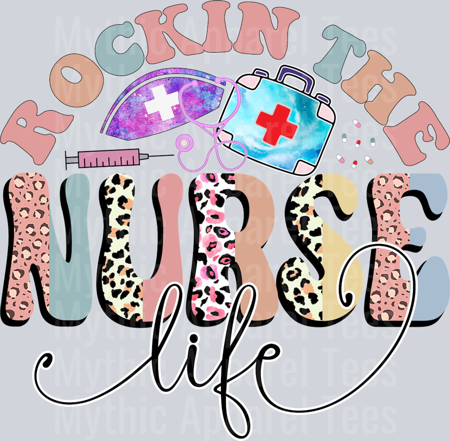 Rockin the nurse life pastel colors DTF Nurse Transfers
