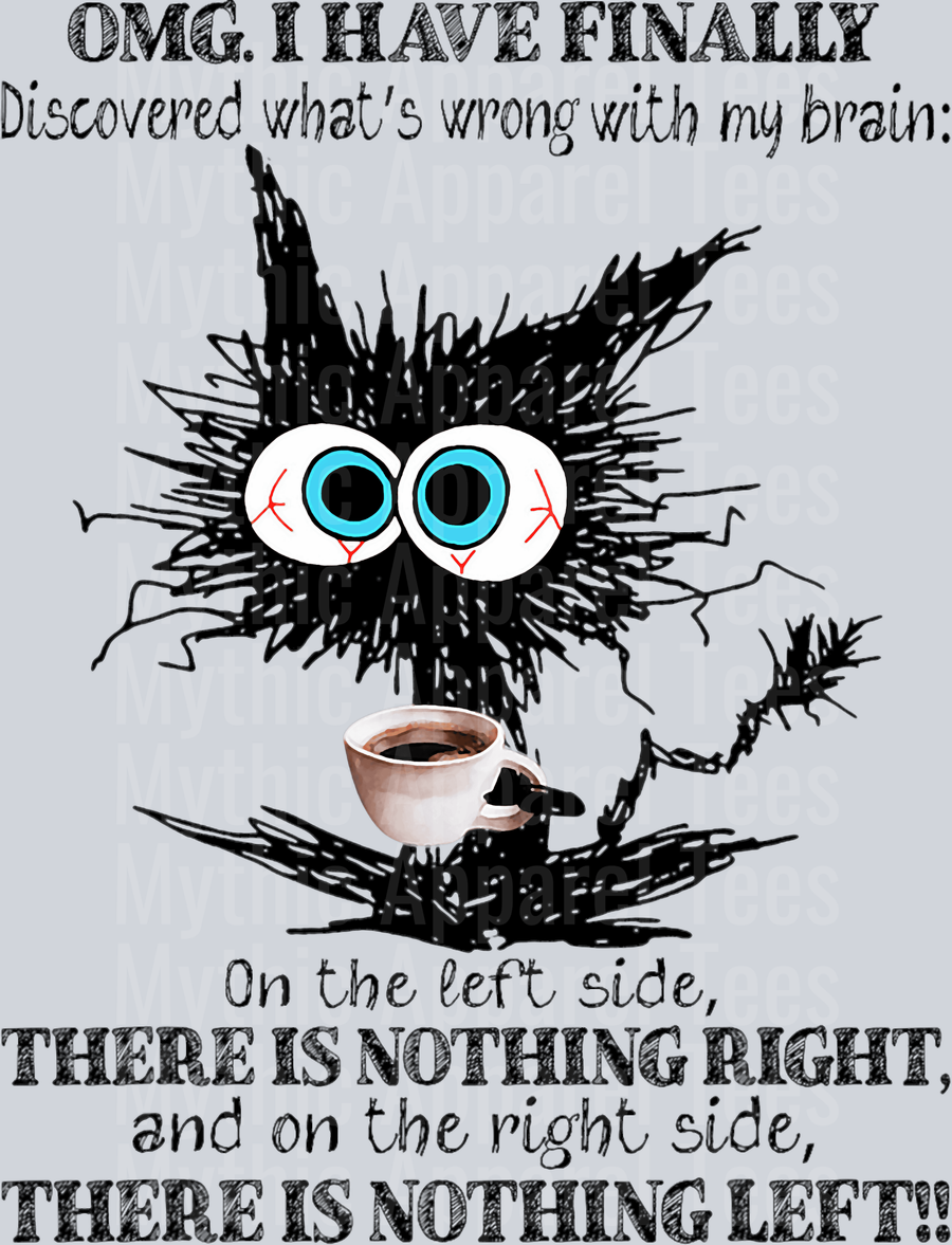 OMG Cat Design I finally discovered whats wrong with my brain on left side  DTF Coffee Transfers