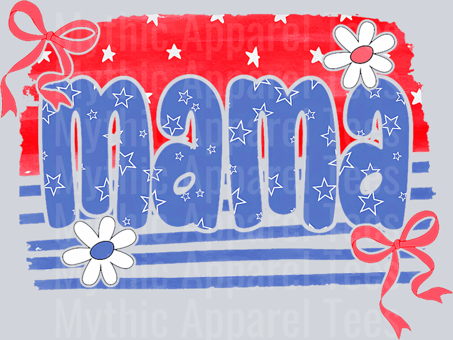 Mama Red white and blue flower and ribbons DTF Patriotic Transfers
