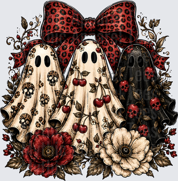 Halloween Trio Ghosts Leopard Cherry Skull Floral Bow