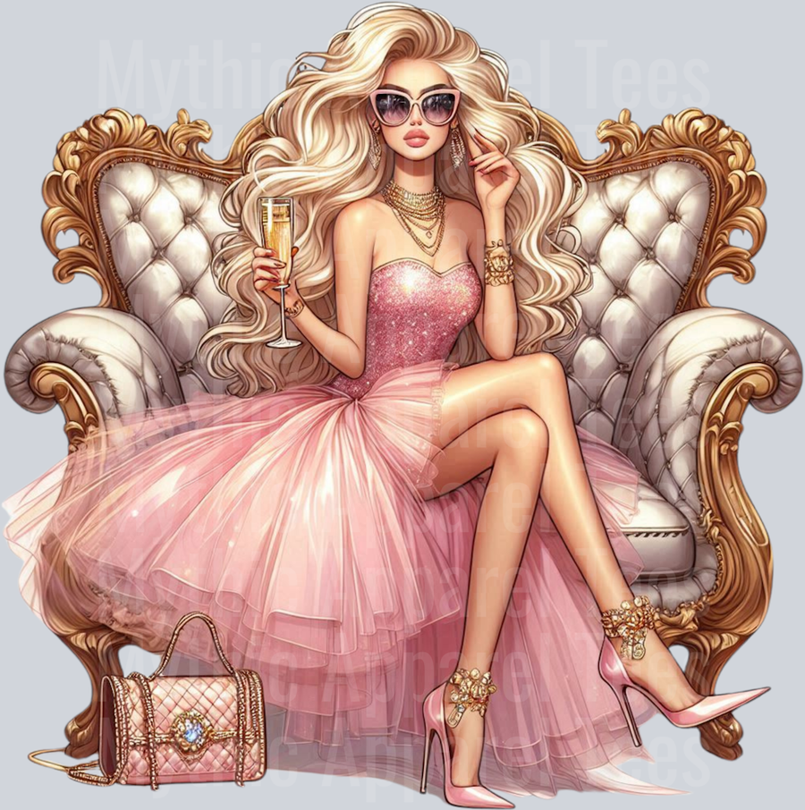 3 Glam Champagne Drinking Girl DTF Glam Transfers