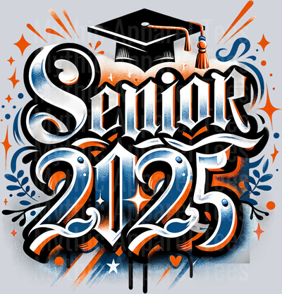 0034 Senior 2025 Airburshed Blue and Orange 1 DTF 2025 Senior Graduation Transfers