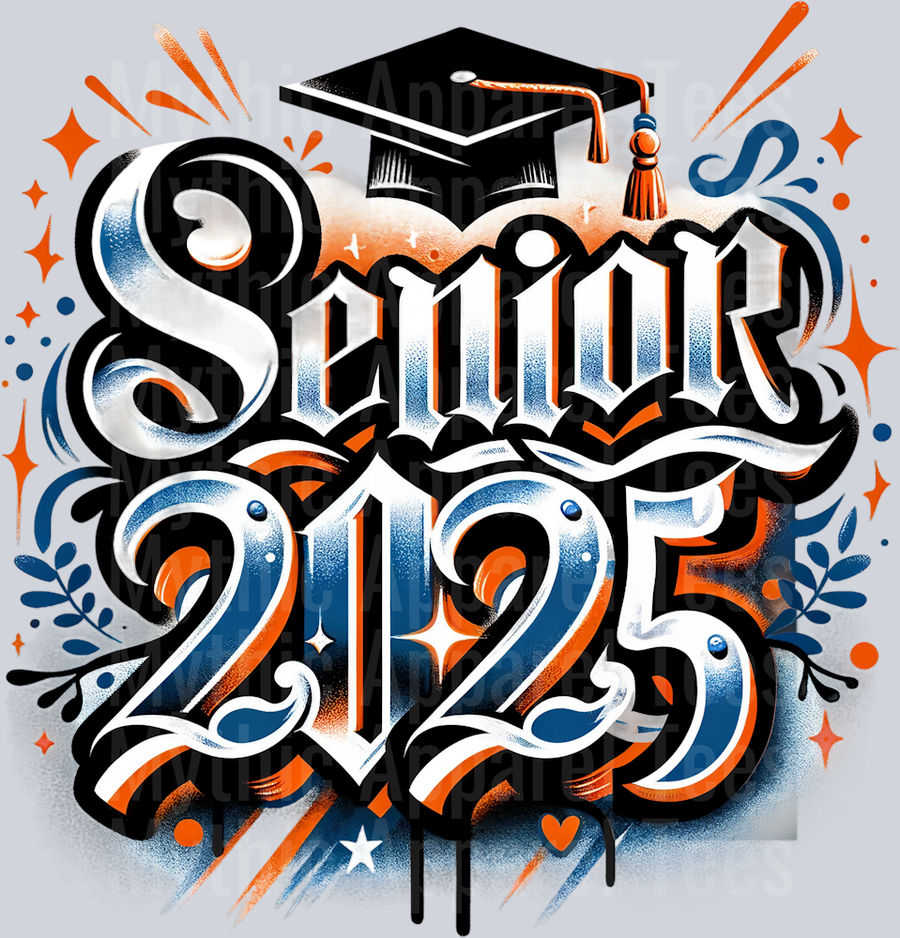 0034 Senior 2025 Airburshed Blue and Orange 1 DTF 2025 Senior Graduation Transfers