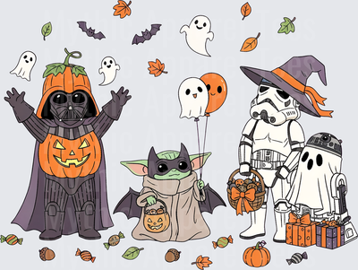Star Wars Halloween Trick or Treat Squad Darth Vader Pumpkin Baby Yoda Bat Stormtrooper Witch R2-D2 Ghost